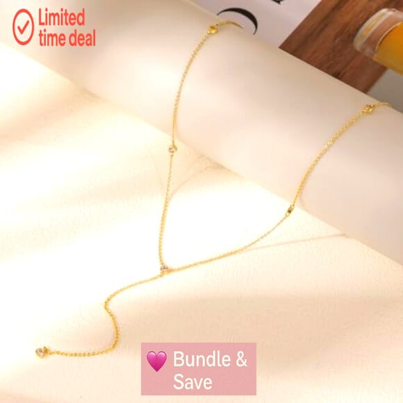 14k Gold Plated Lariat Necklace, 18.5" Length, Hypoallergenic, Gift - Picture 6 of 8